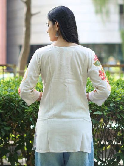 Off-White Floral Ethnic Printed Cotton Kurta – SMG NW26 Collection