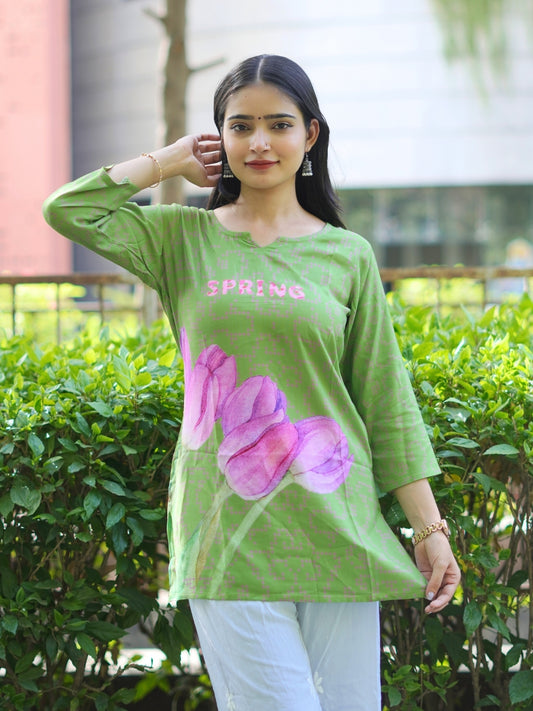 Green Floral Digital Printed Cotton Kurta – SMG NW26 Collection