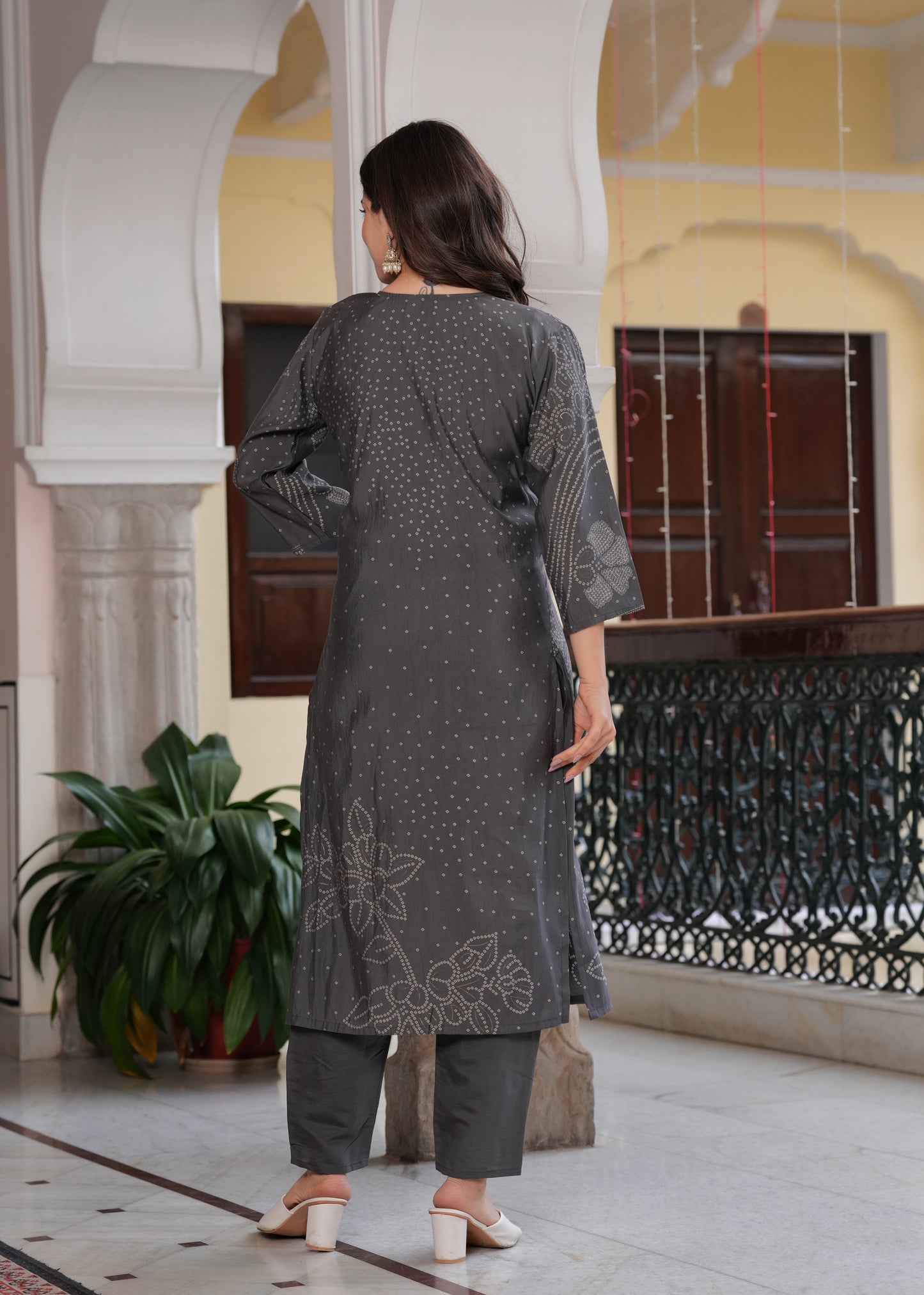 Grey Viscose Straight Printed  Kurta and Palazzo With Dupatta