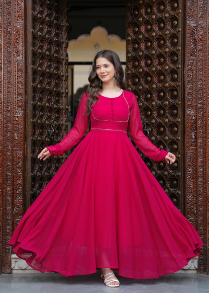 Pink Flared Yoke Design Solid Kurta With Dupatta Set