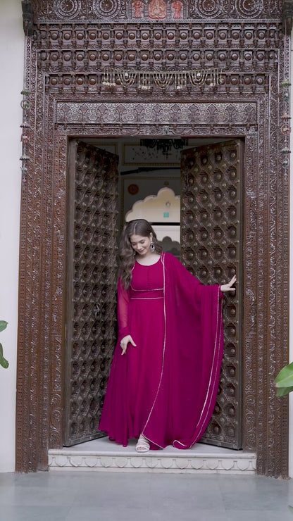 Pink Flared Yoke Design Solid Kurta With Dupatta Set